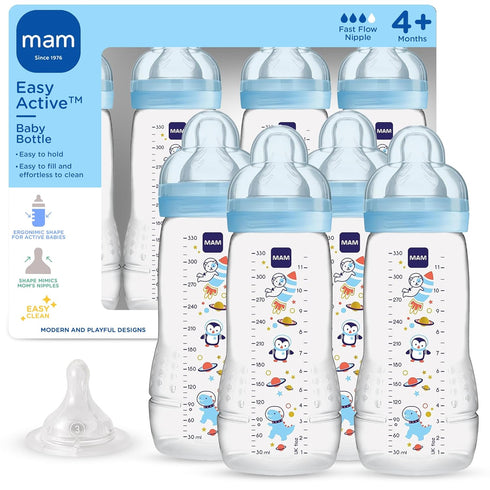 MAM Easy Active Baby Bottle 4 Pack, 11oz, BPA Free, Fast Flow