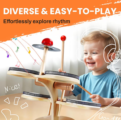 Set, 8 1 18 2 3 4 5 6 iPlay, iLearn Toddler Wooden Drum Kids Musical Instruments Toy, in Percussion Drum Kit