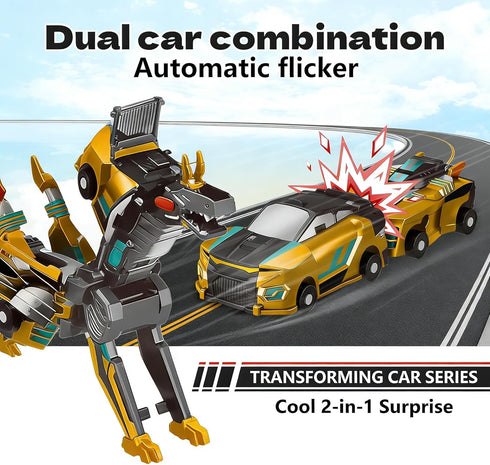 Lottmopi 2-in-1 3-12, Collision Transforming Dinosaur Car Toy, Magnetic Crash Convertible Robot Dino Toys for Kids Ages