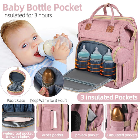 Backpack Backpack ZRSUN Diaper Bag with Portable Station & USB Port, Large Capacity Travel Baby Bag with Changing Pad