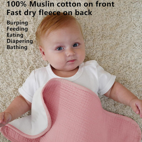 Kewlife gift 20x10in 4Pack(Pink) Baby Muslin Burp Cloths - Ultra Soft & Absorbent, Neutral Colors, Reusable Burp Cloths