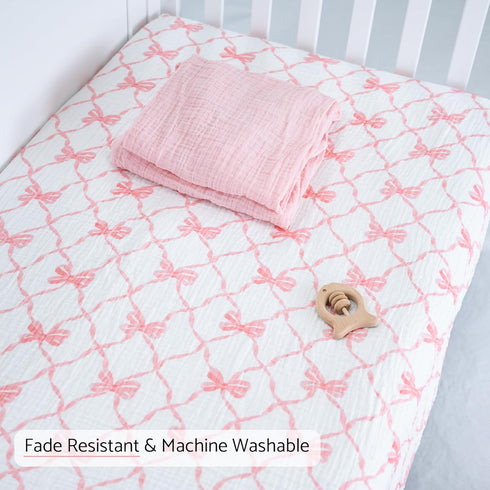 2 Pack, 100% Cozy 52"x28" LollyBanks Muslin Crib Sheets Soft and Breathable Cotton Crib Fitted Sheets for Girls