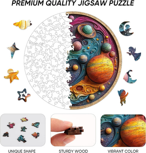 300 Qiuenisray Space Puzzles for Adults, Pieces Solar System Planet Wooden Jigsaw Puzzles, FSC Certified Unique Shape