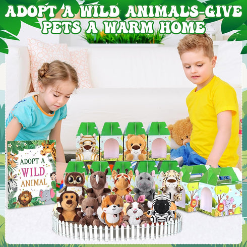 Jiytivity 38 12 12 12 1 1 Pcs Safari Jungle Party Favors Include Foldable Paper Boxes Forest Mini Stuffed Animals