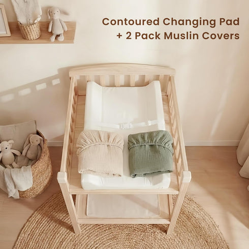2 Pack 32x16 inches Konssy Muslin Changing Pad with Waterproof Lining Foam, Includes Soft & Cotton Cover, Baby Diaper
