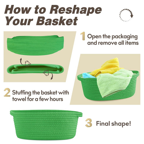 Pro Goleem Small Woven Basket with Gift Bags and Ribbons - Durable Empty Small Rope Basket for Storage, 12"X 8" X 5"