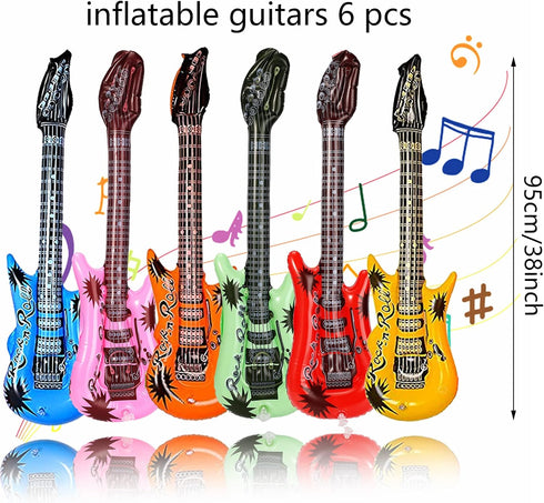 22 Pack Inflatable Guitar Set - Blow Up Guitars, Microphones, Glasses, Saxophone, Piano, and Recorder for Kids