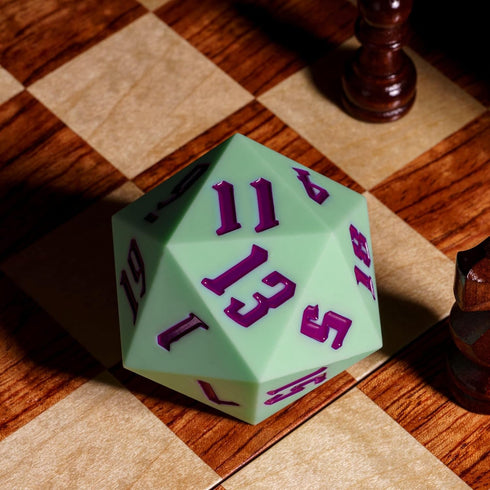 Large D20 Single 20 Sided DND Dice - 55mm Silicone D20 with Gift Box for RPG Games (Green/Purple)