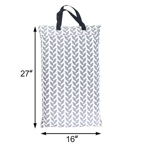wegreeco Eco-Friendly Wet Dry Diaper Bag - Grey Leaf Design