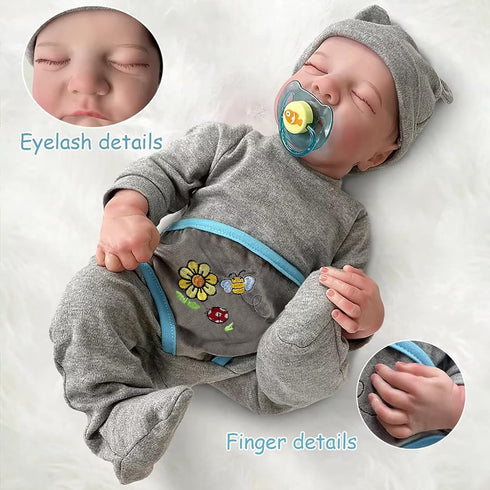Realistic 17-Inch Reborn Baby Boy Doll, Lifelike Vinyl Full Body Gift for Kids Age 3+