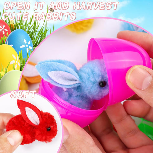 36 Pack Grastfu Easter Eggs Fillers with Mini Bunny Plush Basket Stuffers with Toys Inside Bunny Mini Stuffed Animal