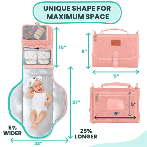 Portable Changing Pad for Baby - Travel Diaper Changing Mat, Large Waterproof, Foldable & Detachable with Wipes Pockets