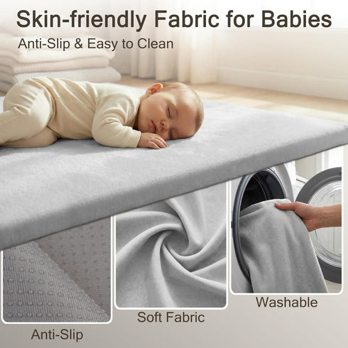 50" 50" 1.2" Tummy 50" x50" Padded Baby Play Mat for Floor, Thick Machine Washable Foam Playmat, Soft Time Crawling