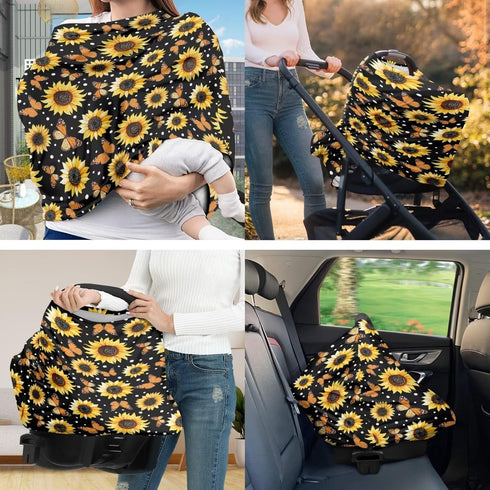Sarogrorin 2PCS Sunflower Butterfly Baby Car Seat Cover Stretchy Carrier Covers for Stroller/Shopping Cart Nursing