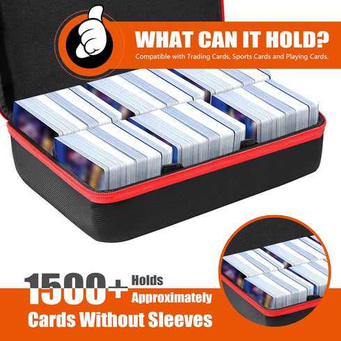 1500+ Playing Card Case Compatible with Cards Against Humanity, TCG Trading Cards, Magic The Gathering Cards (Red)
