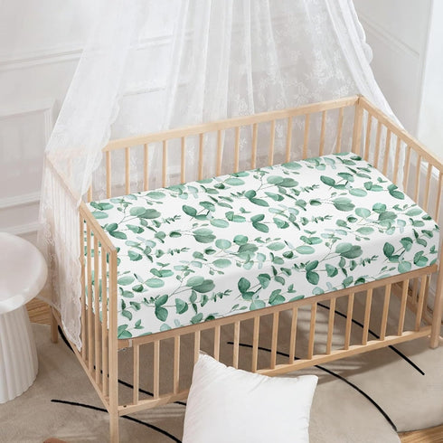 Winpema 28"x52" Green Leaves Fitted Crib Sheet Eucalyptus Leaf Baby Crib Sheet Fit Standard Crib and Toddler