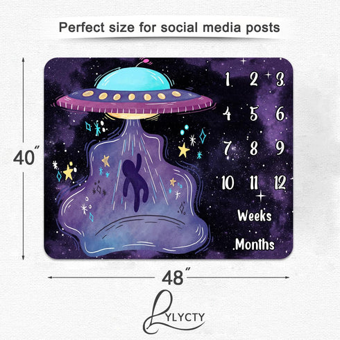 Space Baby Monthly Milestone Blanket, UFO Astronaut Growth Chart Blanket, 48x40 Inch Memory Swaddling Blanket BTLSLY259