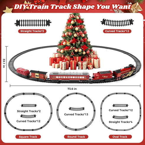 Set Christmas Train for around under The Tree, Electric Christmas Tree Train with Remote Sound Smoke Light, Steam