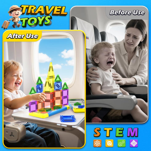 3 4 5 6 7 8+ Soyee Mini Magnetic Tiles Travel Toddler Toys with Metal Tin Portable STEM Building Kids Toys for Years