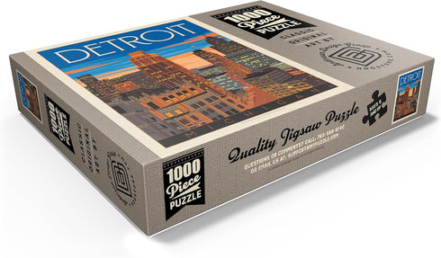 MyPuzzle Detroit, MI: Vintage Poster Skyline - Premium 1000 Piece Jigsaw Puzzle for Adults