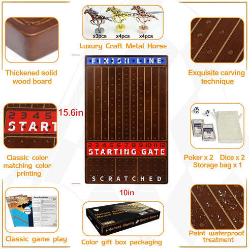 11 2 2 Jyquorp Metal Horse Race Board Game Racing Game Thickened Solid Wood with Luxurious Durable Classic Metal Horses
