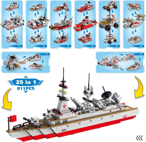 Sitodier Set Kids,811pcs 25 1 6-12 8-14, Military Battleship Building Block for in Cruiser Battle Ship Building Kit Toy