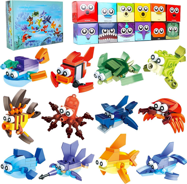 Party Favors for Kids Goodie Bags ,12PCS Mini Building Blocks Ocean Animal,