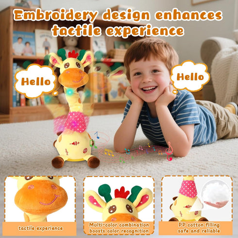 JISONCASE Tummy Talking Dancing Giraffe Baby Toy, Adjustable Volume Time Toy Repeating What You Say, Singing Mimicking