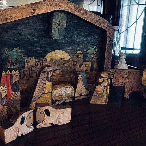 Wooden Jesus Nativity Puzzle Statue with Wood Burned Design, Educational Wooden Puzzles for Kids and Adults