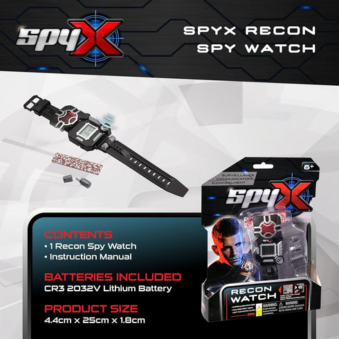 SpyX Spy Recon Watch, 8-Function Spy Toy with LED Spot Light, Stopwatch, Alarm, and More