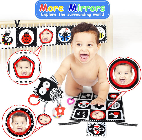 Black and White High Contrast Baby Toys, Soft Montessori Sensory Toys for Newborn Infant Development