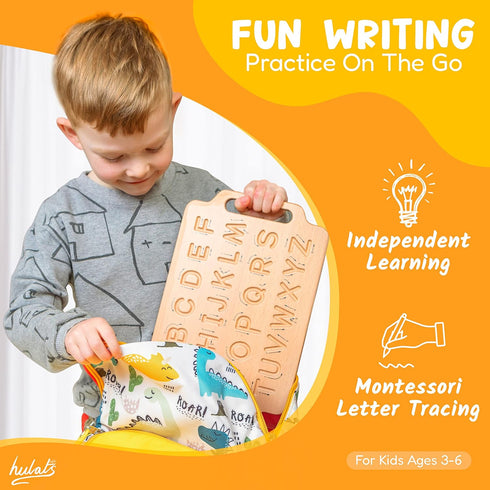 3-5, 3+ 3-5 Hulats Learn to Write: Portable Wooden Alphabet Letter Tracing Sensory Pad Board - Toddler Writing Practice