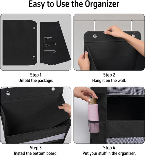 Heavy Duty Over Door Organizer, Large Wall Mount Hanging Storage for Closet and Nursery, Black