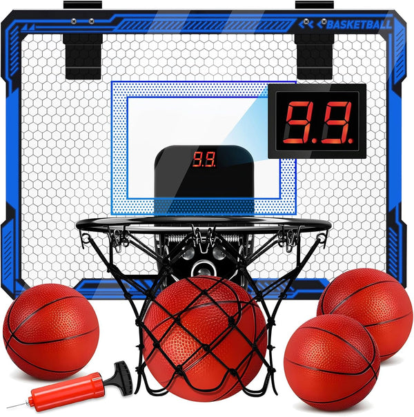 Basketball Hoop Indoor for Kids, Over The Door with LED Lighting & Audio Scoreboard, Mini Basketball Toys