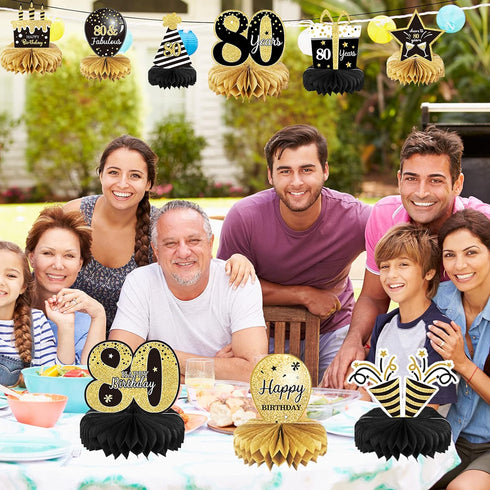 9 Pieces 80th Birthday Decoration Centerpieces, Cheers to 80 Years Honeycomb Table Topper for Party Decor