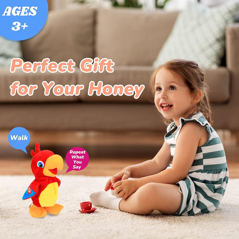 Hopearl Talking Parrot Toy, Interactive Animated Plush Buddy that Repeats What You Say, 8''