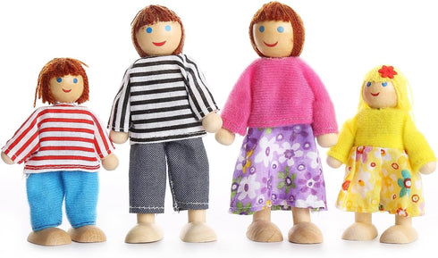 Lovely Happy Family Dolls Playset, Wooden Figures Set of 7 People with Dog for Kids Children Toddlers Dollhouse Pretend