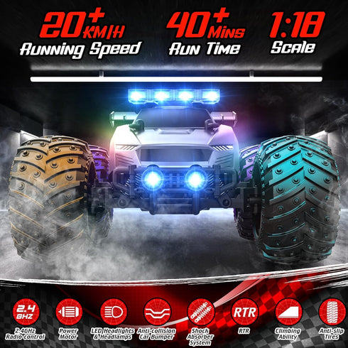 EpochAir 20km/h 1:18 2.4GHz 3 4 5 6 7 8 9 10-12 Remote Control Car - High Speed RC Cars Offroad with RBC &Headlights