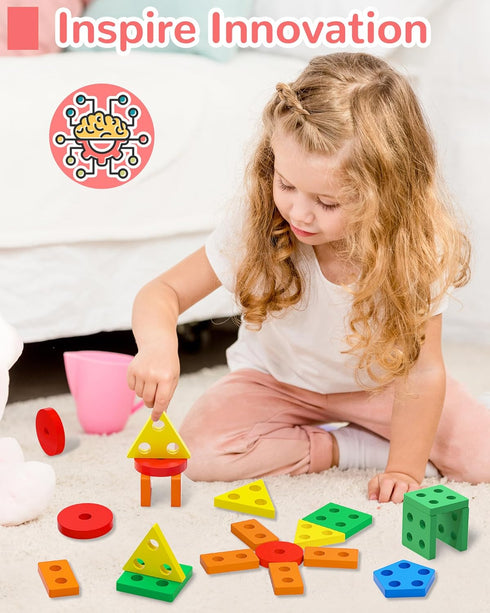 Montessori Toys for 1-3 Year Olds - Wooden Learning Puzzles Shape Sorter Toys for Toddlers Birthday Gifts