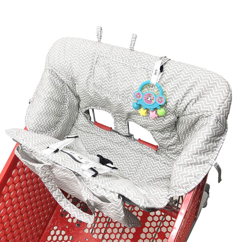 HIVVI 2-in-1 Portable Grocery Cart Seat Cover and Baby Highchair Cover (Gray Chevron)