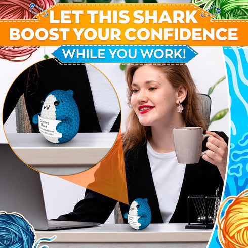 2.8" Crochet Shark Plushie Shark Stuffed Animal with Message Card, Soft Yarn Cute Mothers Day Stuffed Animal, Small