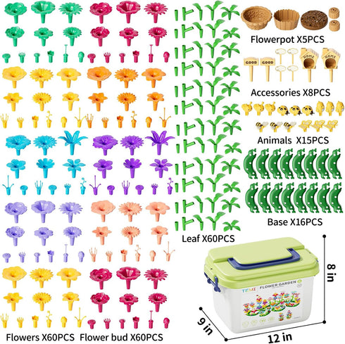 224 Set 3 4 5 6 7 8 3-8 TEMI PCS Flower Garden Building Toys for Girls Toys, Educational STEM Toy and Preschool Garden