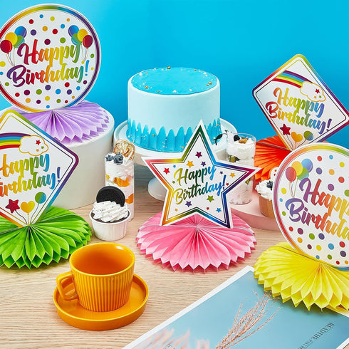 Blulu 6 Pieces Happy Birthday Table Decorations, Colorful Paper Honeycomb Birthday Centerpieces