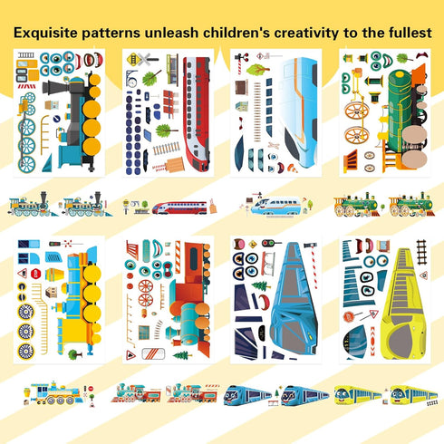 OTAITY 24 Sheets Train Stickers for Kids, Make-a-face Sticker, Make Your Own Train Mix and Match Stickers for DIY