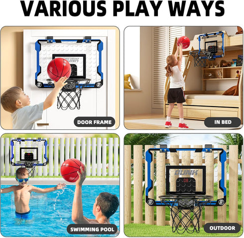 Over The Door Mini Basketball Hoop for Kids, Indoor Basketball Hoop with Scoreboard & 4 Balls, Sport Toys Gifts for
