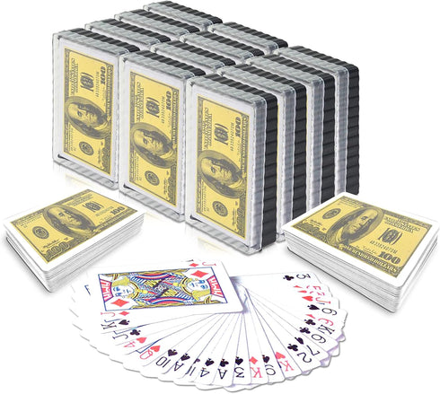 Gamie 100 Dollar Bill Playing Cards – Pack of 12 Decks – Game Cards for Poker, Kids, Adults