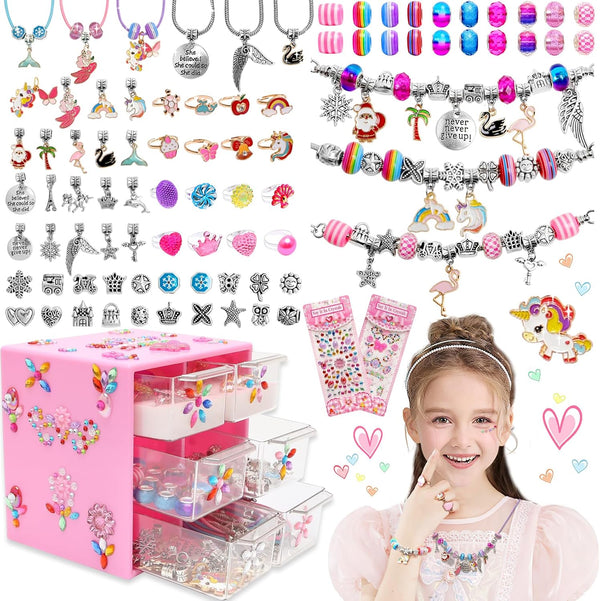 Charm Bracelet Making Kit, Art Supplies for Girls Age 6-8, Friendship Bracelet Kit with Rings for Kids Toys