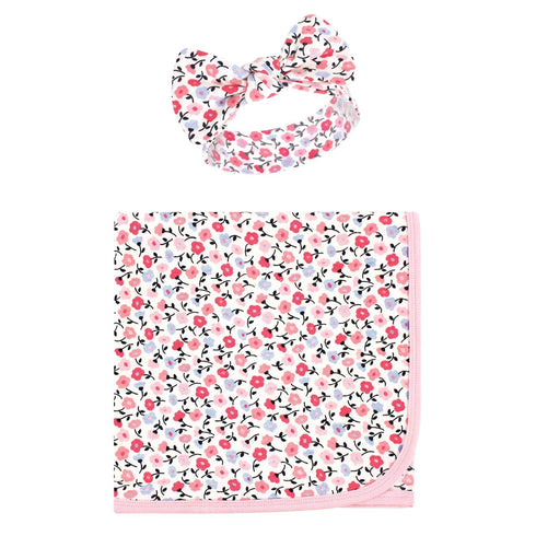 Touched by Nature Unisex Baby Organic Cotton Swaddle Blanket and Headband or