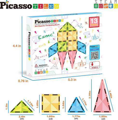 PicassoTiles Travel Size Magnet Building Blocks Toy Set - Mini Diamond Magnetic Construction Block Sensory Toys