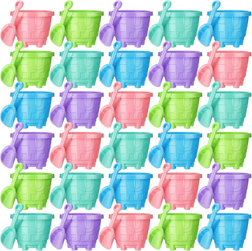 Sosation 60 Pcs Sand Buckets Bulk for Kids, Beach Buckets and Shovels 5.5 Inch Plastic Beach Pails Sand Toys for Girls